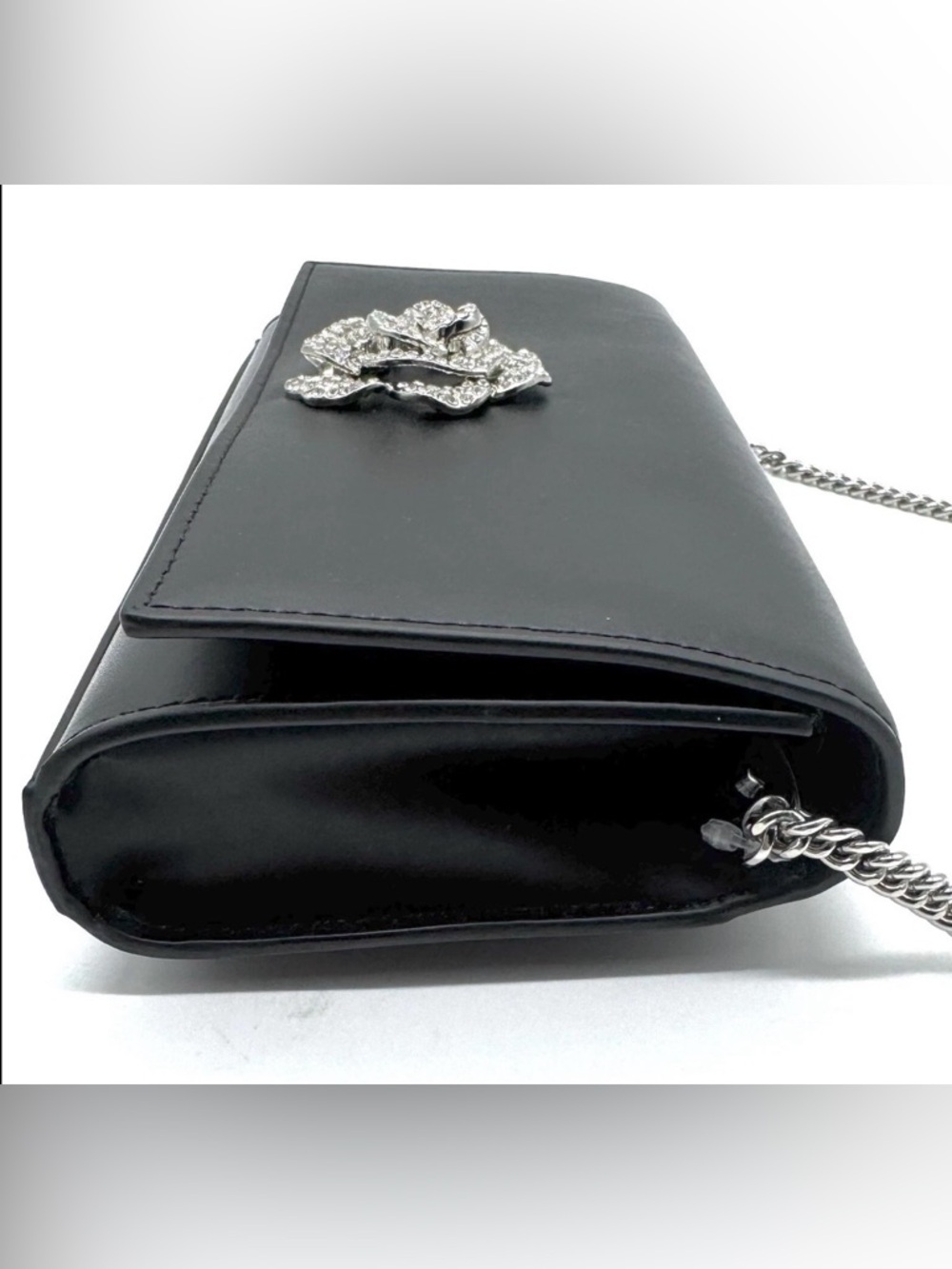 Michael Kors Bellamie Black Leather Crystal Flower Evening Clutch Bag - Picture 4 of 10